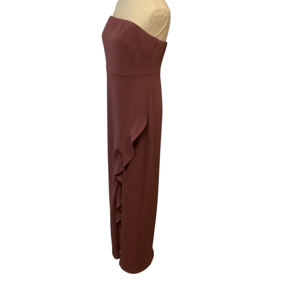 RICKI’S NWT MAUVE STRAPLESS DRESS WITH A CASCADING RUFFLE SLIT/ Size 8 - Picture 3 of 15